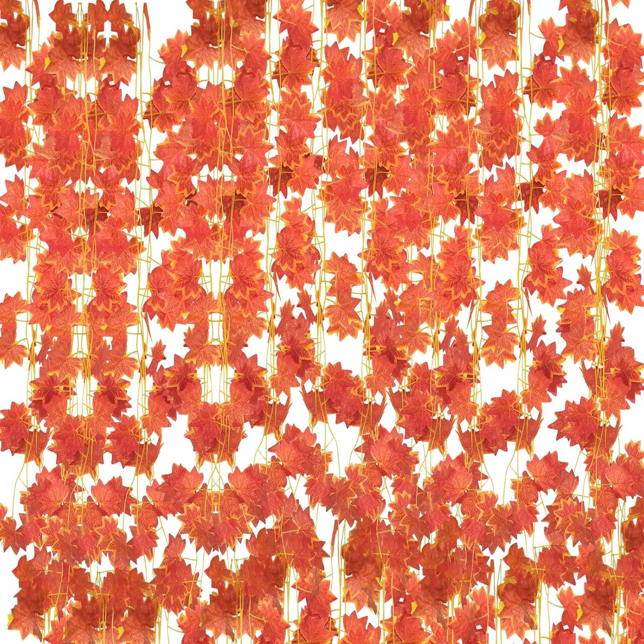 12-Pack 7.9FT Artificial Maple Leaf Garland – 30 Leaves per Garland, Autumn Fall Foliage Decorations for Home, Garden, Fireplace, Porch, Thanksgiving, Wedding, Indoor & Outdoor (Orange)